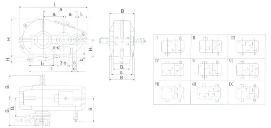 ZQA圓柱齒輪減速機(jī)外形、安裝尺寸圖